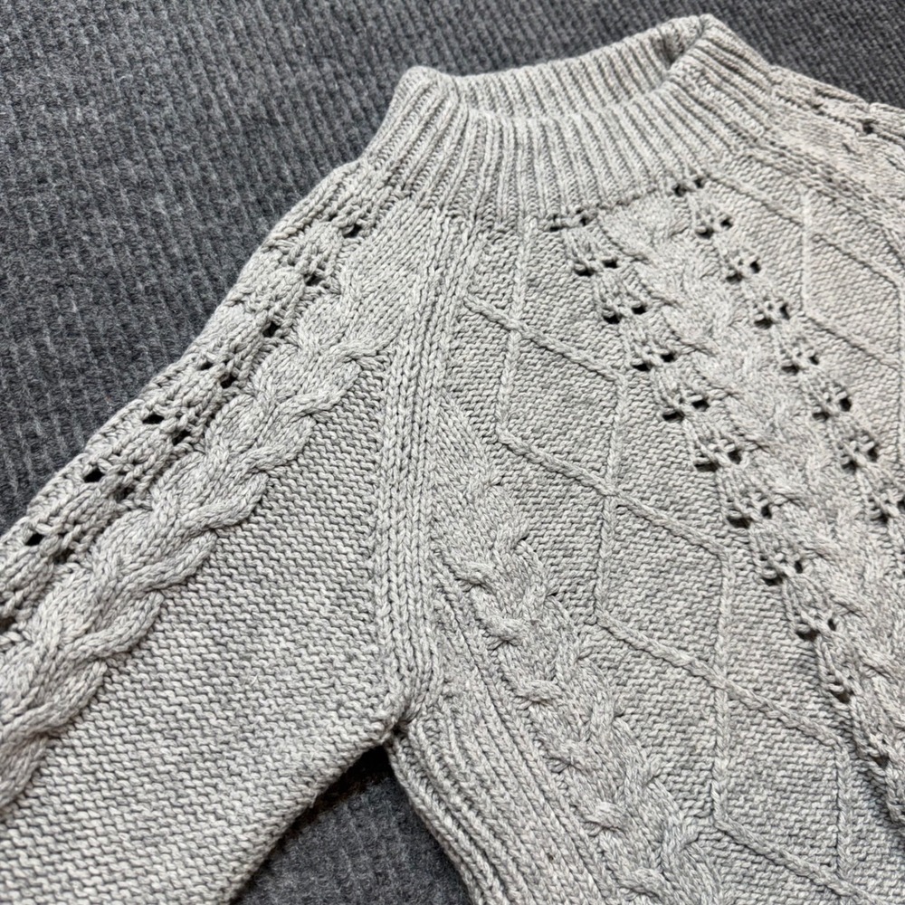 J.Crew Cable Knit Sweater Womens M Gray Merino Wool Blend Mock Neck